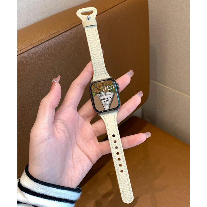 柔软真皮荔枝纹适用AppleWatch苹果S10手表带876543代SE通用Ultra