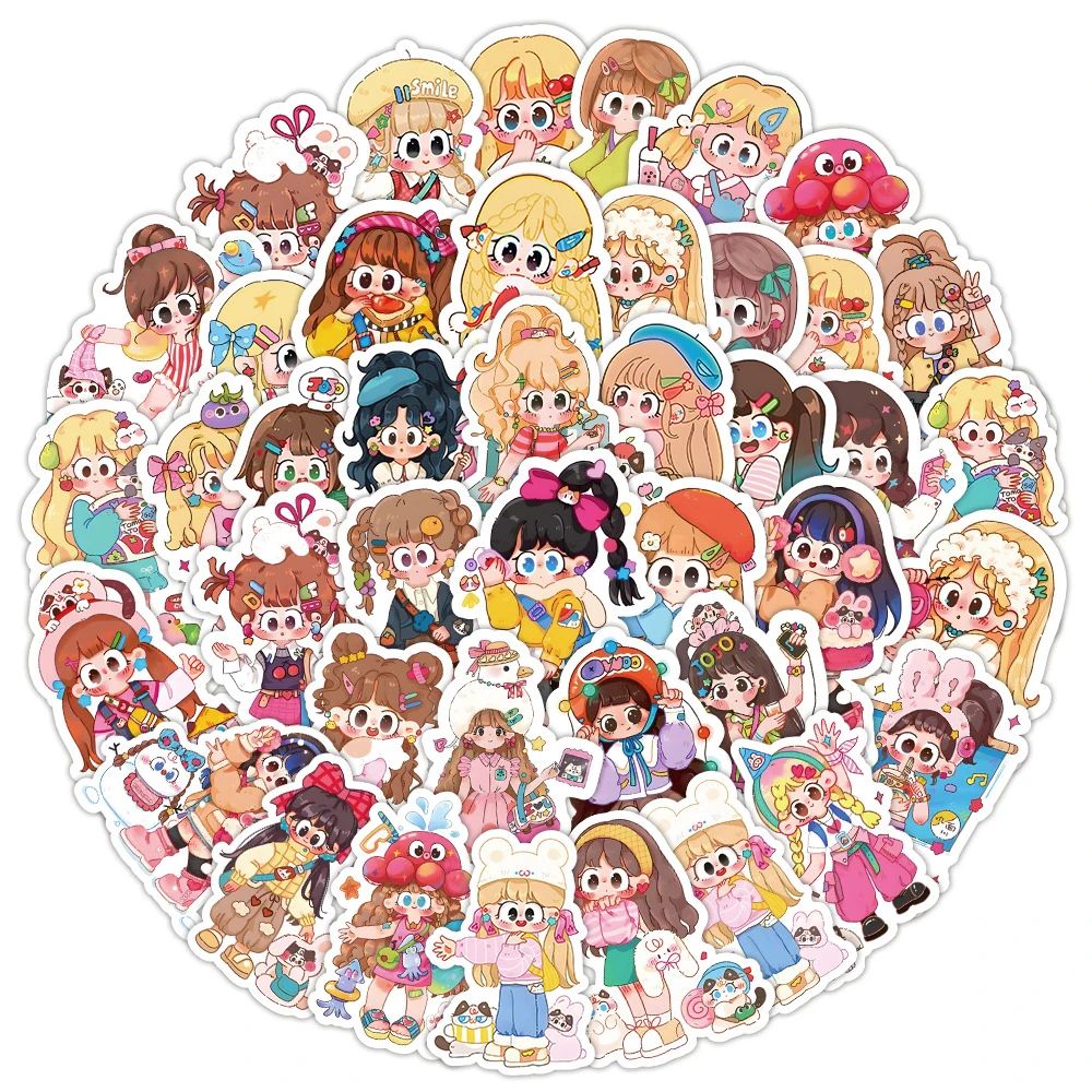 50PCS Cartoon Cute  Kawaii Girl Varied Stickers Pack for Kid - 图0