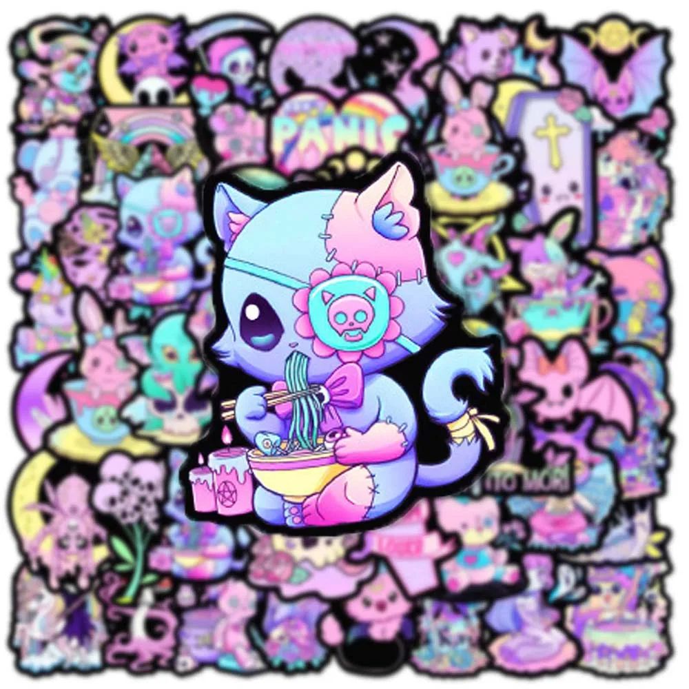 50pcs Cartoon Gothic Horror Stickers Pack Cute Halloween Ani - 图1