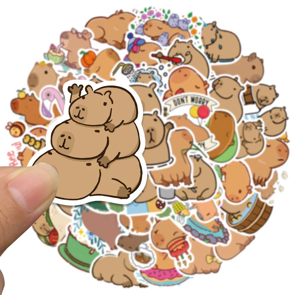 50/100PCS Plump Capybara Cartoon Cute Brown Animals Stickers-图0