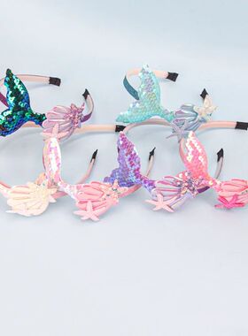 Girls Hairbands Mermaid Headwear Color Sequin Shells Shiny P