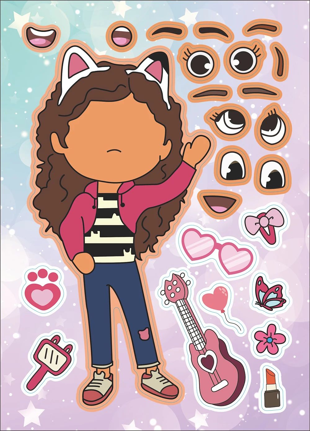 6/12Sheets Gabby's Dollhouse Make A Face Puzzle Stickers Kid-图0