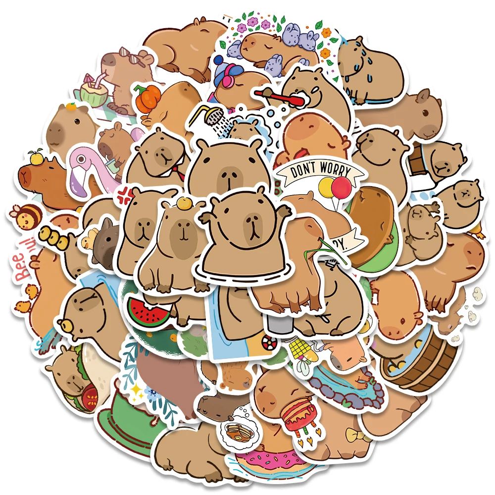 50/100PCS Plump Capybara Cartoon Cute Brown Animals Stickers - 图2