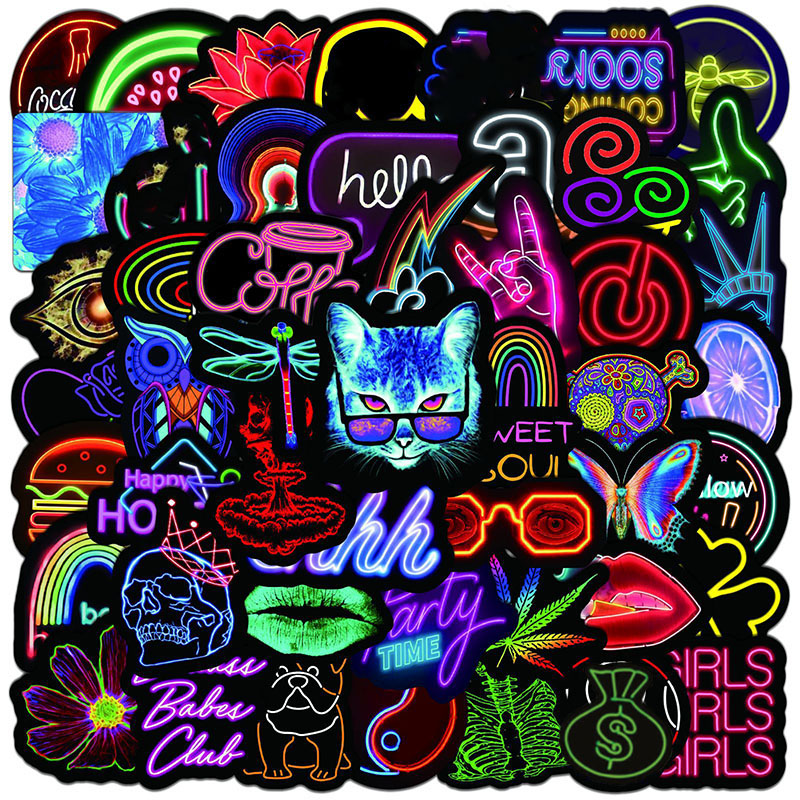 50/100PCS Neon Light Graffiti Stickers Decal Laptop Guitar M - 图0