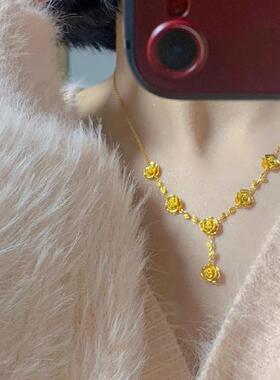 2024新款黄金色玫瑰花项链