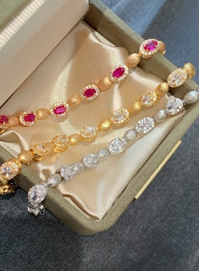 全新鸽子蛋彩宝转运珠老钱风手链