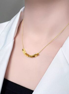 不掉色钛钢18K金色锁骨链女款