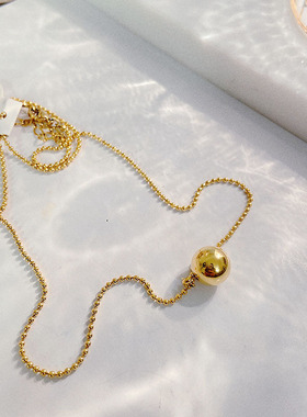 可水洗不掉色日式简约气质一颗金色实心转运珠小金珠金球项链叠戴