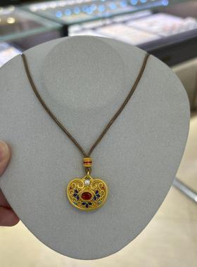 新中式国风珐琅彩花丝凤华玲珑沙金项链女高级感气质百搭锁骨链