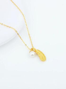 s925纯银羽毛珍珠项链