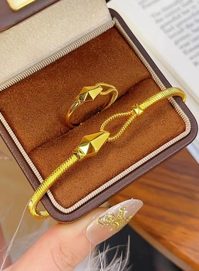 金店同款沙金灵蛇马蹄扣手镯几何蛇骨链精致百搭开口镯子送女友礼