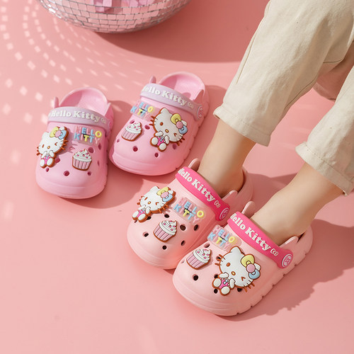 HELLO KITTY凯蒂猫小女孩儿童洞洞鞋夏季包头防滑家居卡通凉拖鞋 - 图1