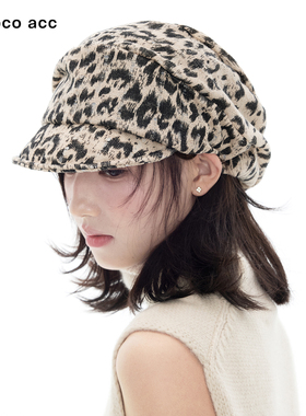 Lacoco复古豹纹报童帽女