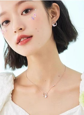 桃气喵喵项链项链2023新款银饰锁骨链女生款小众设计送女友