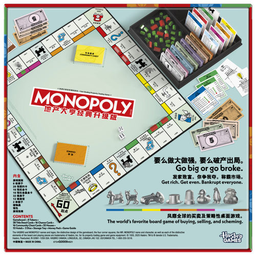 【现货】孩之宝Monopoly地产大亨手棋游戏经典版家庭超大桌游玩具 - 图0