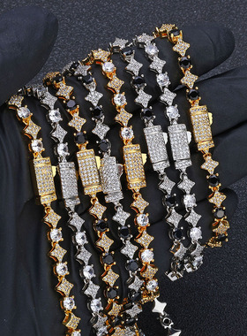 欧美嘻哈跨境6mm十字架星星锆石网球链简约百搭饰品男士手链批发