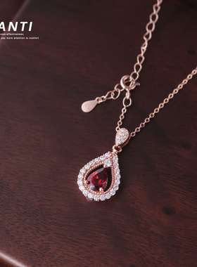 天然石榴石吊坠纯银镀金镶嵌项链