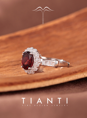 天然石榴石戒指纯银不掉色轻奢女