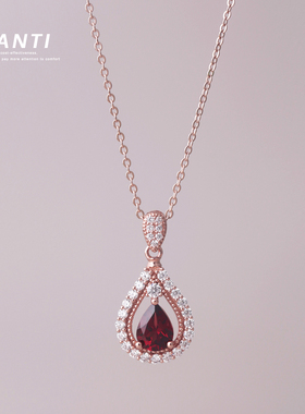 欧美复古风天然石榴石吊坠项链