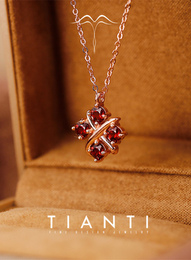 高级感天然石榴石吊坠银锁骨项链
