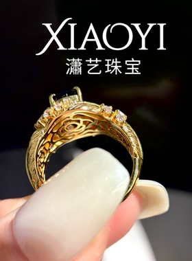 意大利复古【3ct培育皇家蓝戒指】老钱风鸡尾酒高级925银