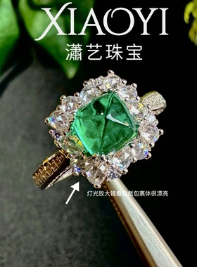 果漾糖塔1.5ct培育红宝/祖母绿 糖塔戒指 6.5mm百搭925银镀金