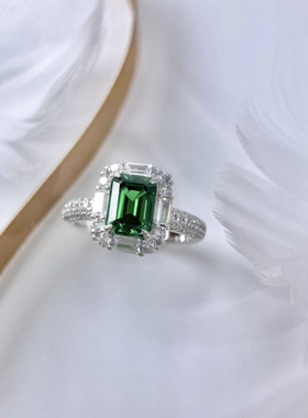 1.58ct培育祖母绿天花板赞比亚925银镀金高级百搭戒指简约大气