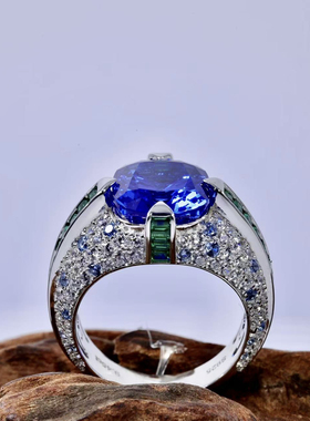 镇店之宝10ct皇家蓝梯方戒指925银妥妥富婆感重工豪镶嵌大气