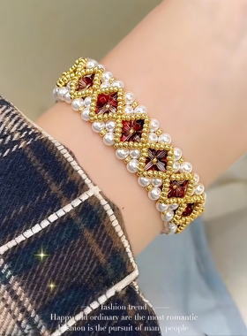 材料包气质水晶手链三千手作复古精致百搭小众设计法式珍珠手链