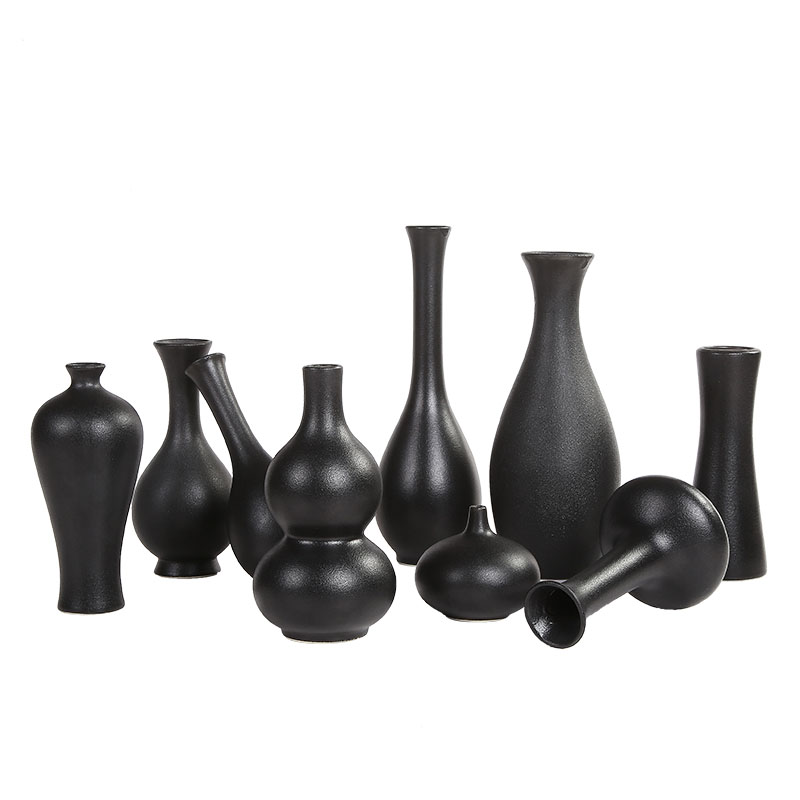 黑色陶瓷花瓶净瓶小花瓶复古摆件器干花粗陶创意客厅水培居家装饰,淘宝优惠券,粉丝福利购,淘宝优惠卷