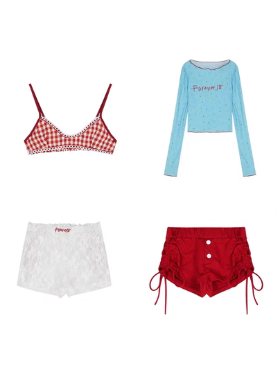 游泳衣女2024新款多巴胺穿搭分体比基尼四件套纯欲风保守长袖罩衫