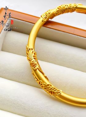 金店同款高保色古法沙金相思藤开口手镯 铜镀金繁花似锦手镯批发