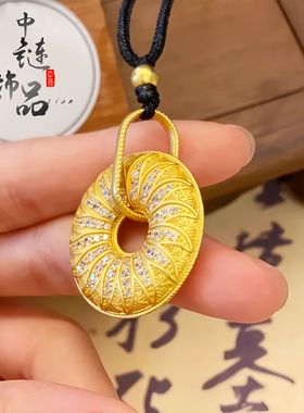 金店同款高保色古法沙金镶钻太阳轮吊坠 时来运转太阳花挂坠批发