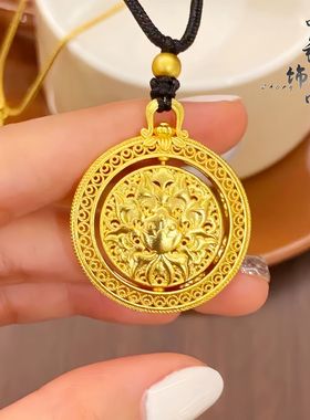 直播同款高保色古法沙金珐琅彩时来运转可转动八宝罗盘吊坠女