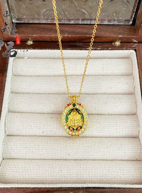 金店同款古法沙金珐琅彩镶钻黄财神嘎乌盒吊坠可打开财神挂坠