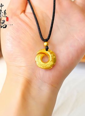 金店同款高保色古法沙金时来运转平安扣吊坠铜镀金平安扣挂坠