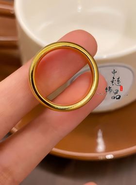 老古法凤祥亮金色猫眼戒指素圈