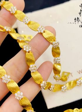 金店同款高保色古法沙金镶钻拉丝缎带手链女高级气质时尚百搭