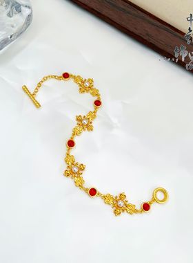 新款直播爆款古法沙金四合如意珍珠手链女国潮风精美百搭手链