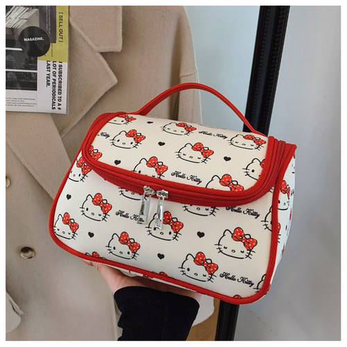 正版授权HelloKitty手提化妆包半定型大容量化妆箱出游洗漱收纳包 - 图1