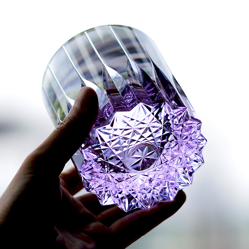 金致日式江户切子水晶玻璃杯手工雕刻威士忌酒杯紫萤石曙光洋酒杯-图2