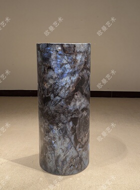 圆形宇宙金大理石墩圆柱摆件底座蓝翡翠圆形立柱客厅落地展示台墩