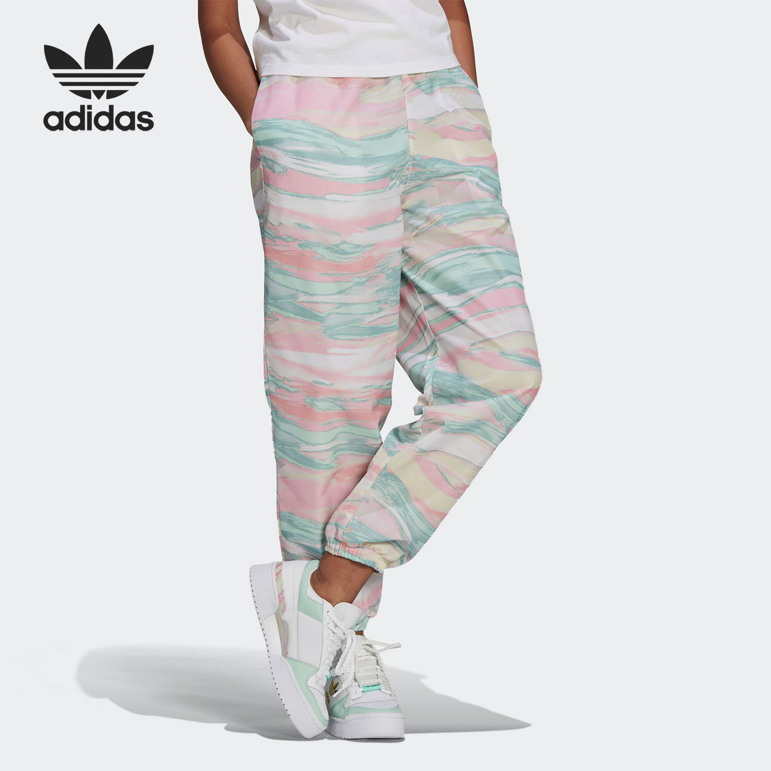 Adidas/阿迪达斯正品 三叶草PANTS女子运动印花收口长裤 GN4263 - 图1