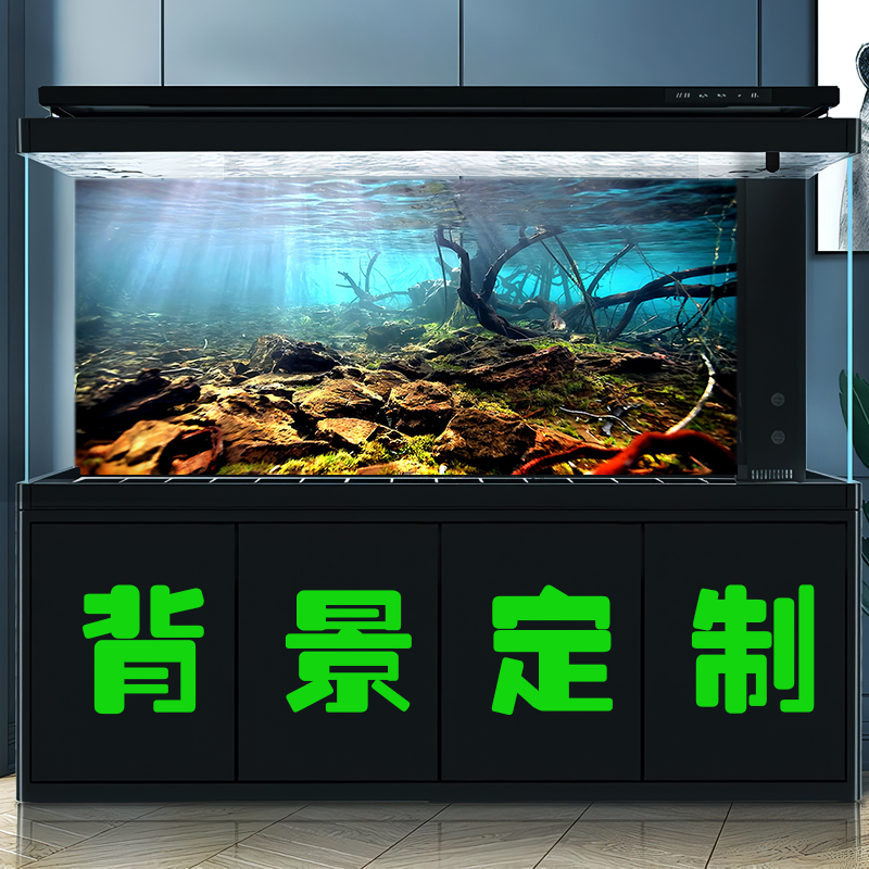 鱼缸贴纸背景画溪流石头光照景深3D水族箱造景装饰壁纸高清定制 - 图1