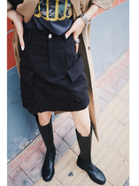 (Seconds Hair) C LOOK mid-waist tooling Wind Cubic pockets A word loose half skirt Skirt Pants Trendy Limited