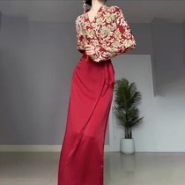 HARSIDE EARLY AUTUMN NEW CHINESE STYLE COUNTRY WIND FESTIVE RED HANFU SUIT IMPROVED HORSEFACE SKIRT THREE SUIT SKIRTS