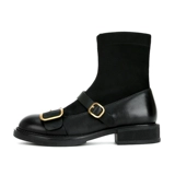 [Sheii su yinyin] xiaojin buckle ~ новая кожаная двойная пряжка эластичные короткие ботинки женские носки ботинки черные узкие ботинки