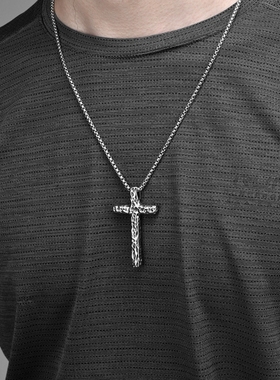 钛钢十字架项链错乱纹理