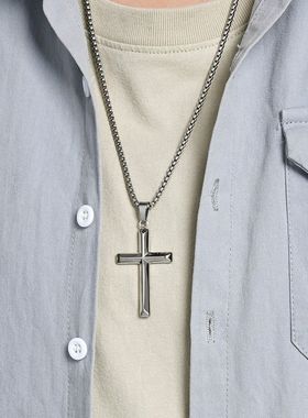 欧美嘻哈男潮菱形十字架项链