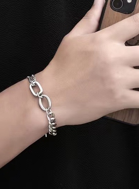 嘻哈男潮钛钢高级感双环手链